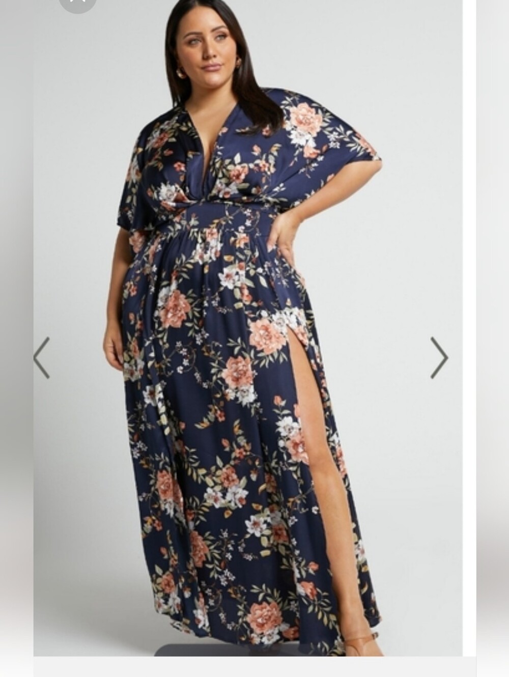 Shopwo's Vacay Ready Midi/Maxi Plunge Dress In Navy Vintage Floral